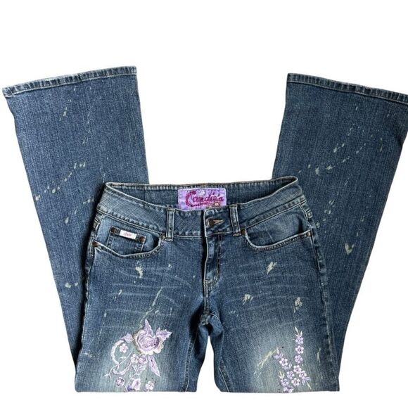 CANDIE’S Vintage Y2K 90’s Floral Embroidery Bell Bottoms Blue jeans Size 7/28 - Picture 5 of 10